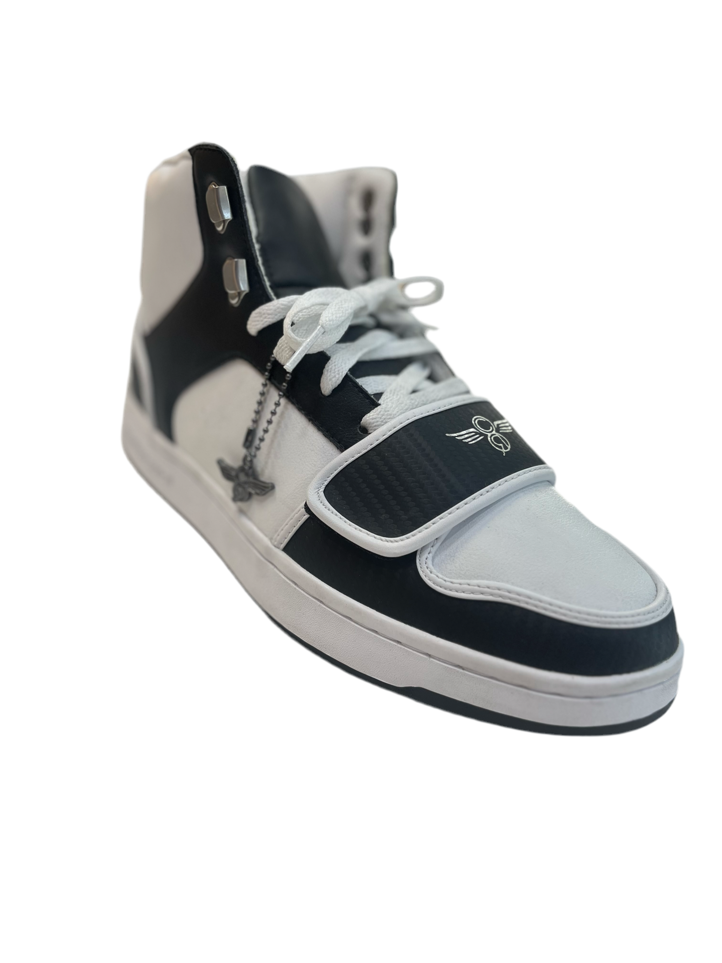 Black and White High-Top Sneakers with Wing Design