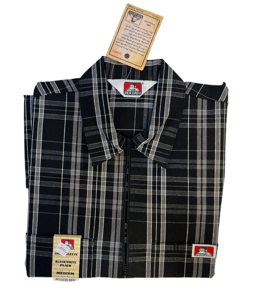 Ben Davis Short Sleeve Black and White Plaid Shirt