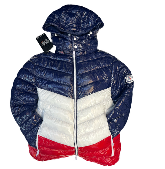 Tricolor Puffer Jacket with Hood