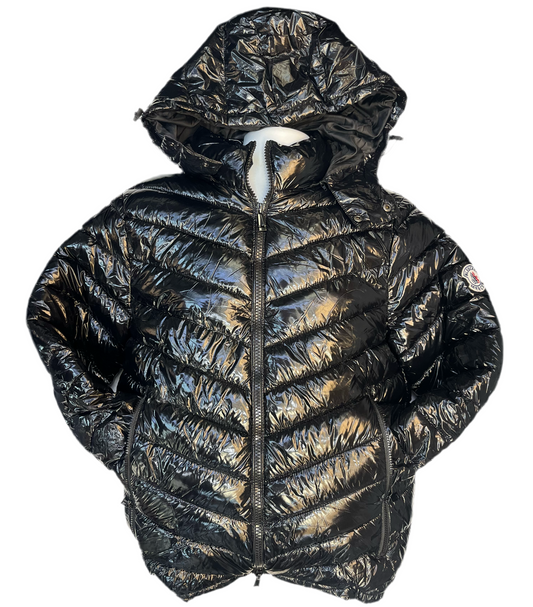 Glossy Black Puffer Jacket with Hood