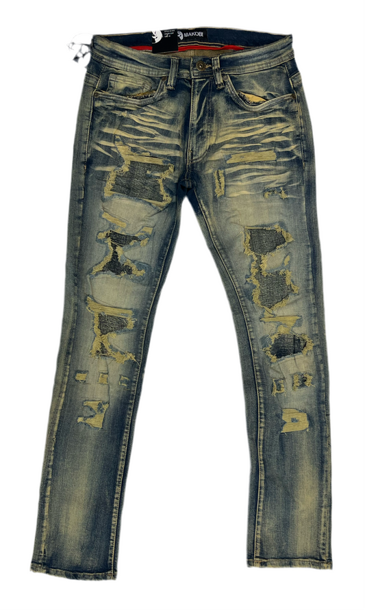 Makobi Distressed Slim-Fit Denim Jeans - Vintage Wash