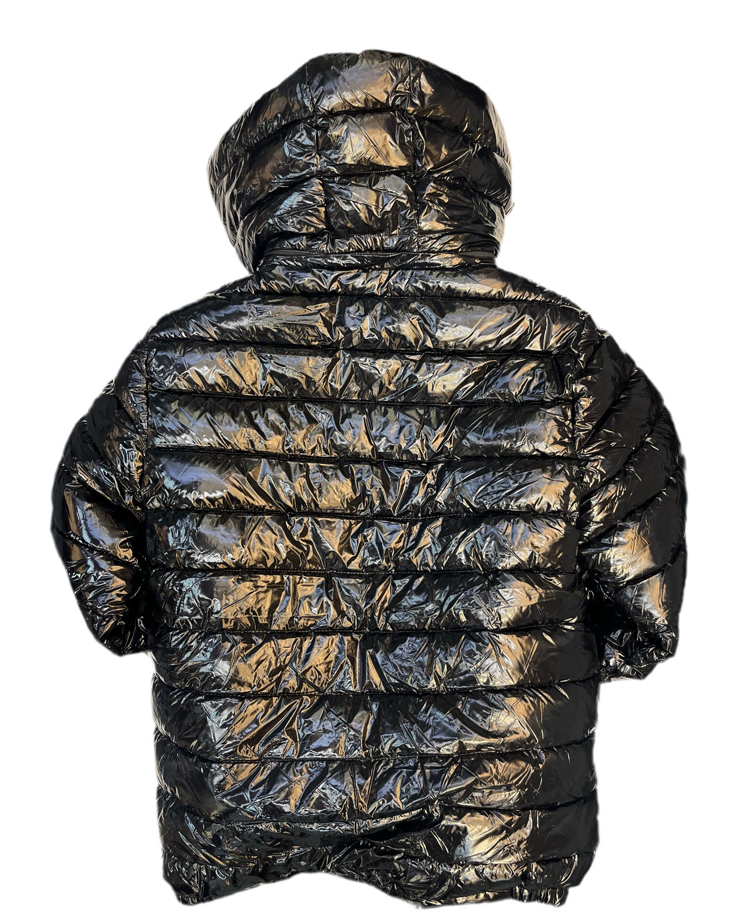 Glossy Black Puffer Jacket with Hood