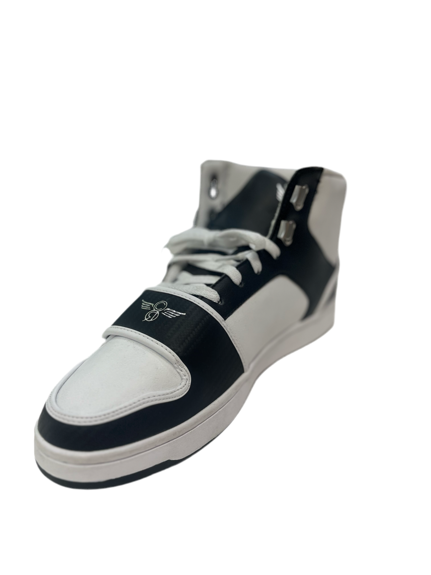 Black and White High-Top Sneakers with Wing Design